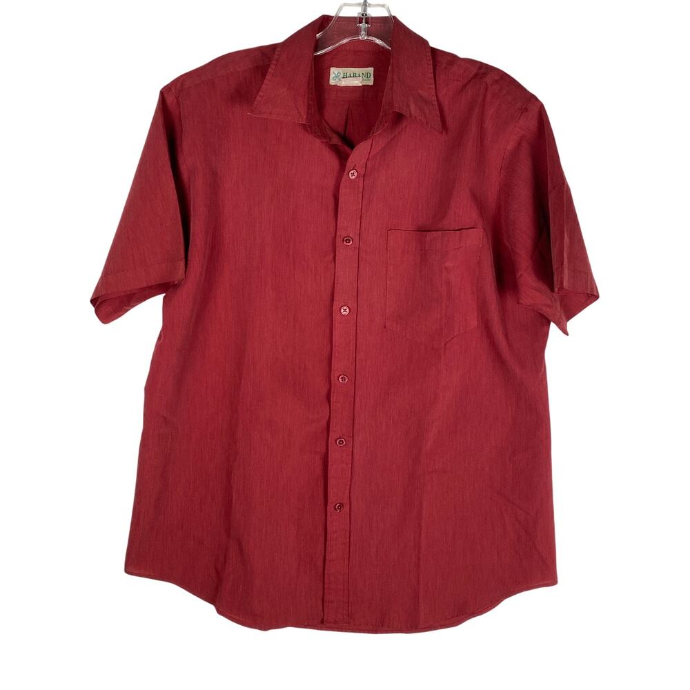 Haband Button Up Shirt Mens M Red Short Sleeve Grandpacore Retro Classic Casual